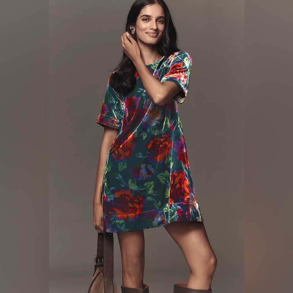 NWT! The Emmy Short-Sleeve Swing Mini Dress by Maeve: Velvet Edition - XS 🏓 - Picture 4 of 11